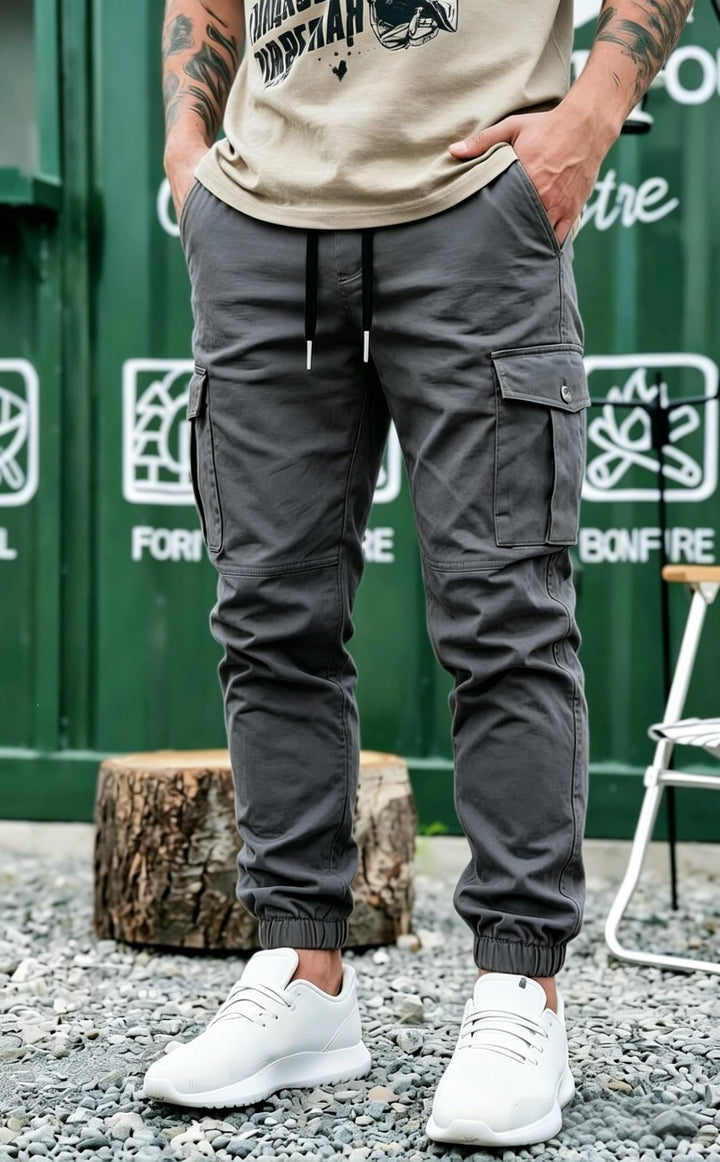 Men's Drawstring Cargo Pants in Jogger Style with Elastic Cuffs & Multiple Pockets Mune Fashion
