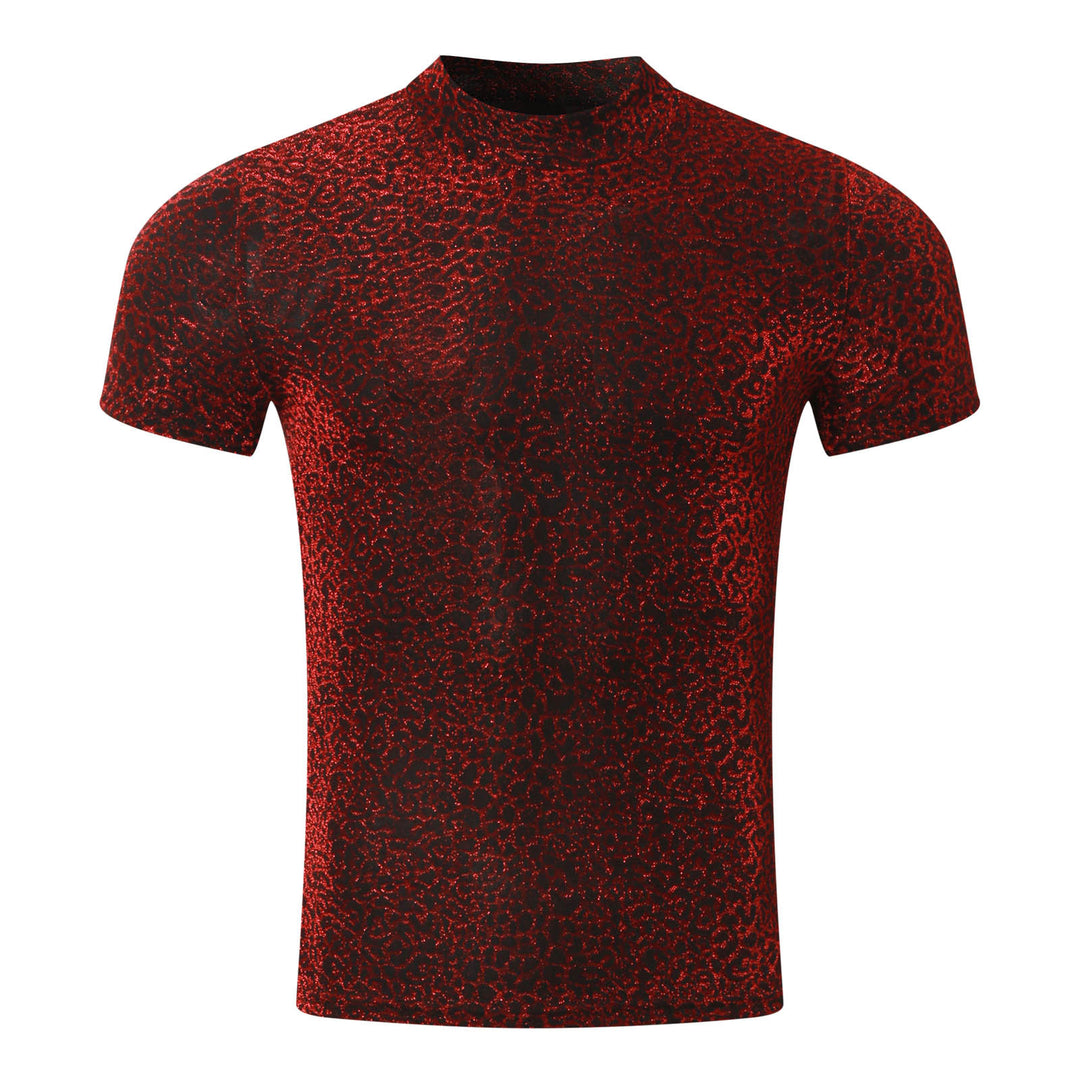 Women shimmering short-sleeve shirt with high round neckline and textured animal print look Mune Fashion