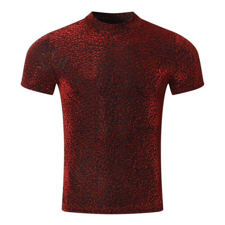 Women shimmering short-sleeve shirt with high round neckline and textured animal print look Mune Fashion