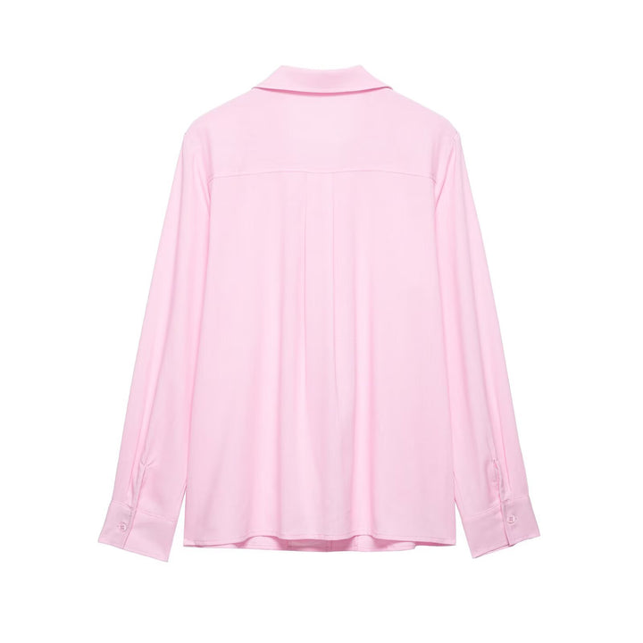 Women Loose Shirt with Lapel Collar, Full Button Placket and Chest Pocket Mune Fashion