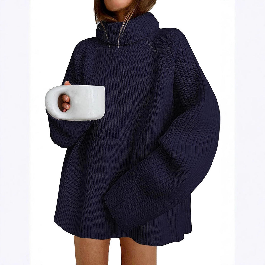 Women’s Oversize Pullover Dress made of Rib Knit with High Roll Neck and Voluminous Sleeves Mune Fashion