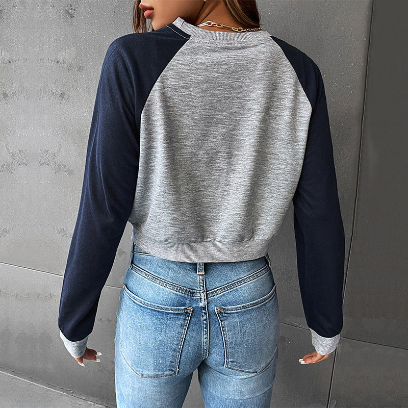 Women's Cropped Raglan Sweatshirt with Butterfly Print, Ribbed Hem and Casual Fit Mune Fashion