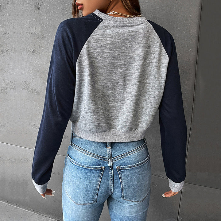 Women's Cropped Raglan Sweatshirt with Butterfly Print, Ribbed Hem and Casual Fit Mune Fashion
