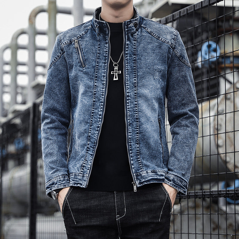 Men's denim utility jacket with high collar and zip pockets Mune Fashion