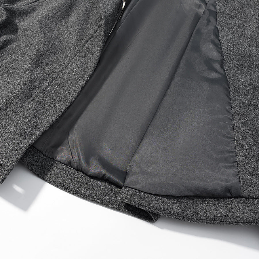 Women's short cut wool blend cropped jacket with stand-up collar, epaulettes, and adjustable sleeve straps Mune Fashion