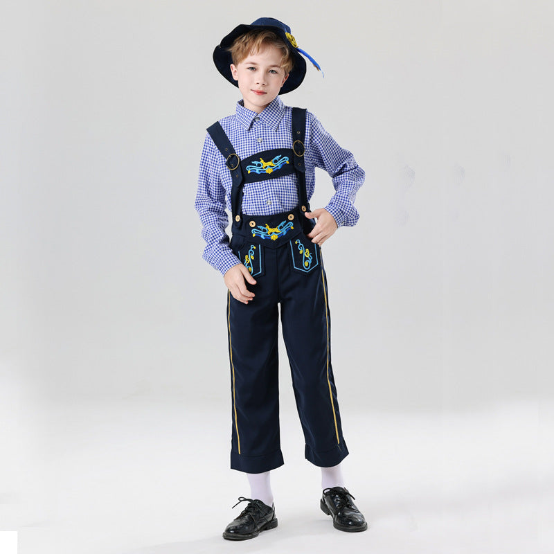 Men's nan embroidered children's traditional dungarees with adjustable straps and contrasting seams Mune Fashion