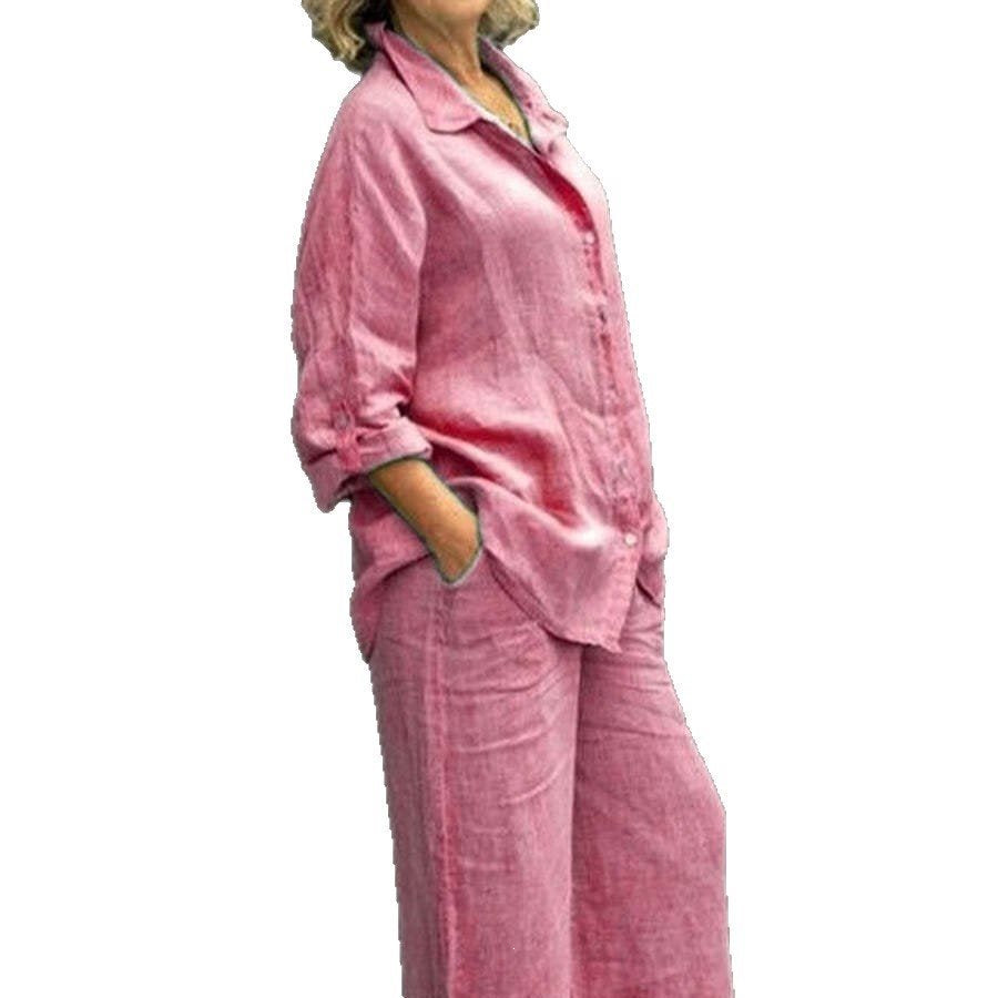 Women's Lightweight Linen Loungewear Set with Oversized Shirt and Wide Palazzo Pants Mune Fashion