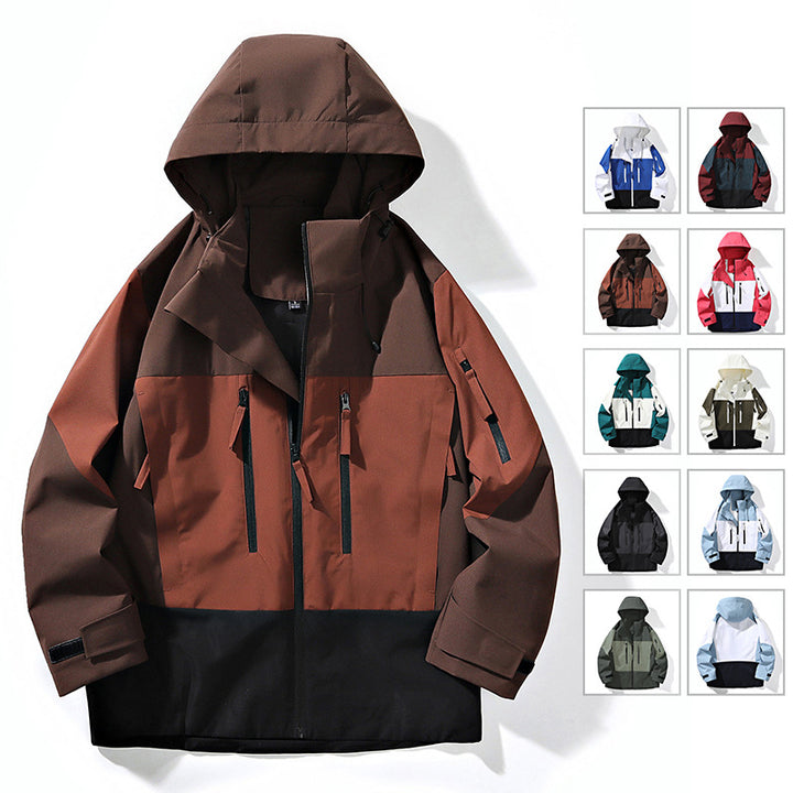 Men's Water-Repellent Colorblock Outdoor Jacket with Hood, Multiple Zipper Pockets and Adjustable Cuffs Mune Fashion