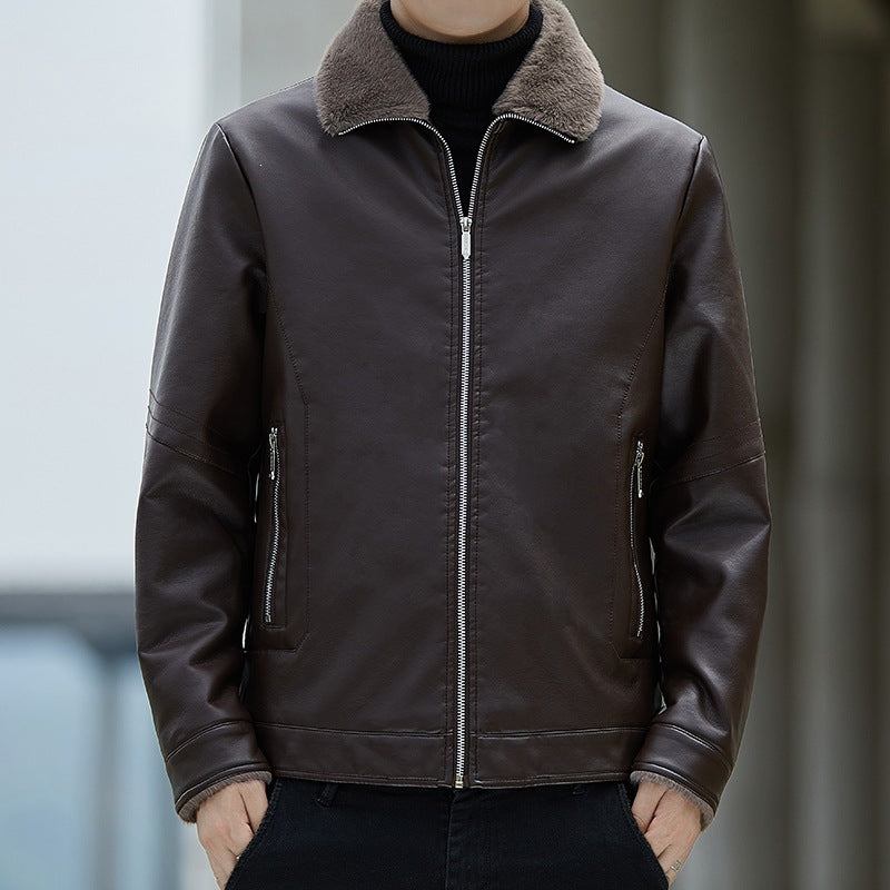 Men's faux leather jacket with standing collar Mune Fashion