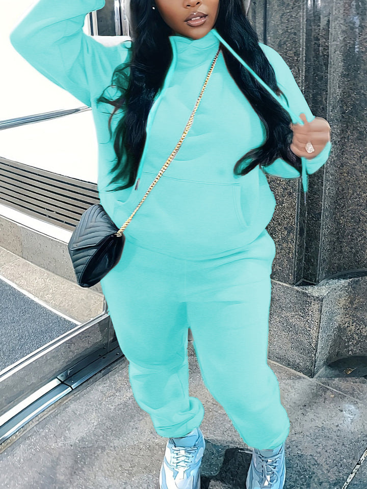 Women's cozy hoodie and jogger set with high collar, kangaroo pocket and fitted waistband Mune Fashion