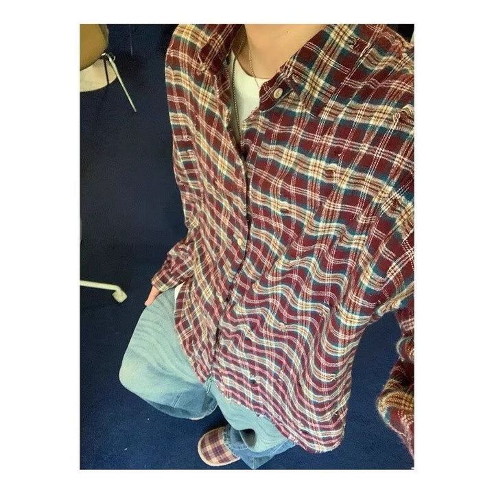 Men's Casual Checkered Long Sleeve Shirt Mune Fashion