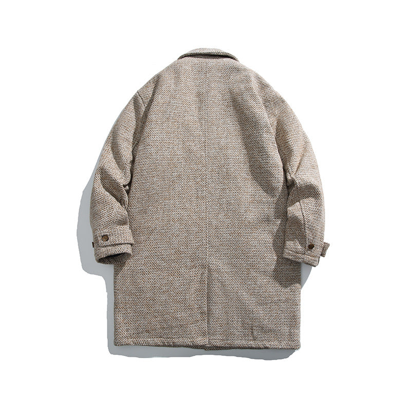 Unisex Kastiger Oversize Wool Blend Coat with Herringbone Pattern, Shirt Collar and Button Placket Mune Fashion