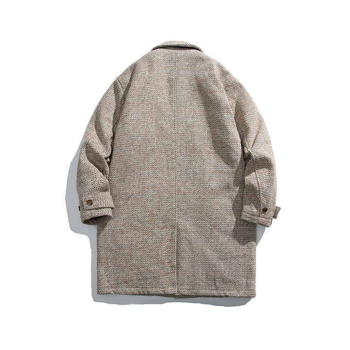 Unisex Kastiger Oversize Wool Blend Coat with Herringbone Pattern, Shirt Collar and Button Placket Mune Fashion