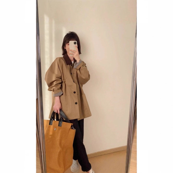 Womens Wide Short Jacket in Cabana Style with Contrast Collar Mune Fashion