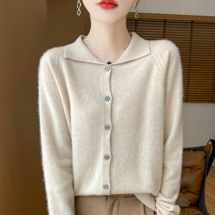 Women's Cozy Notched Collar Cardigan in Cashmere Look with Mohair Effect Mune Fashion