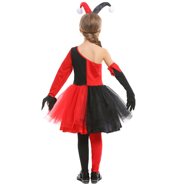 Girl Joker Costume with Tulle Skirt and Masked Accessories Mune Fashion