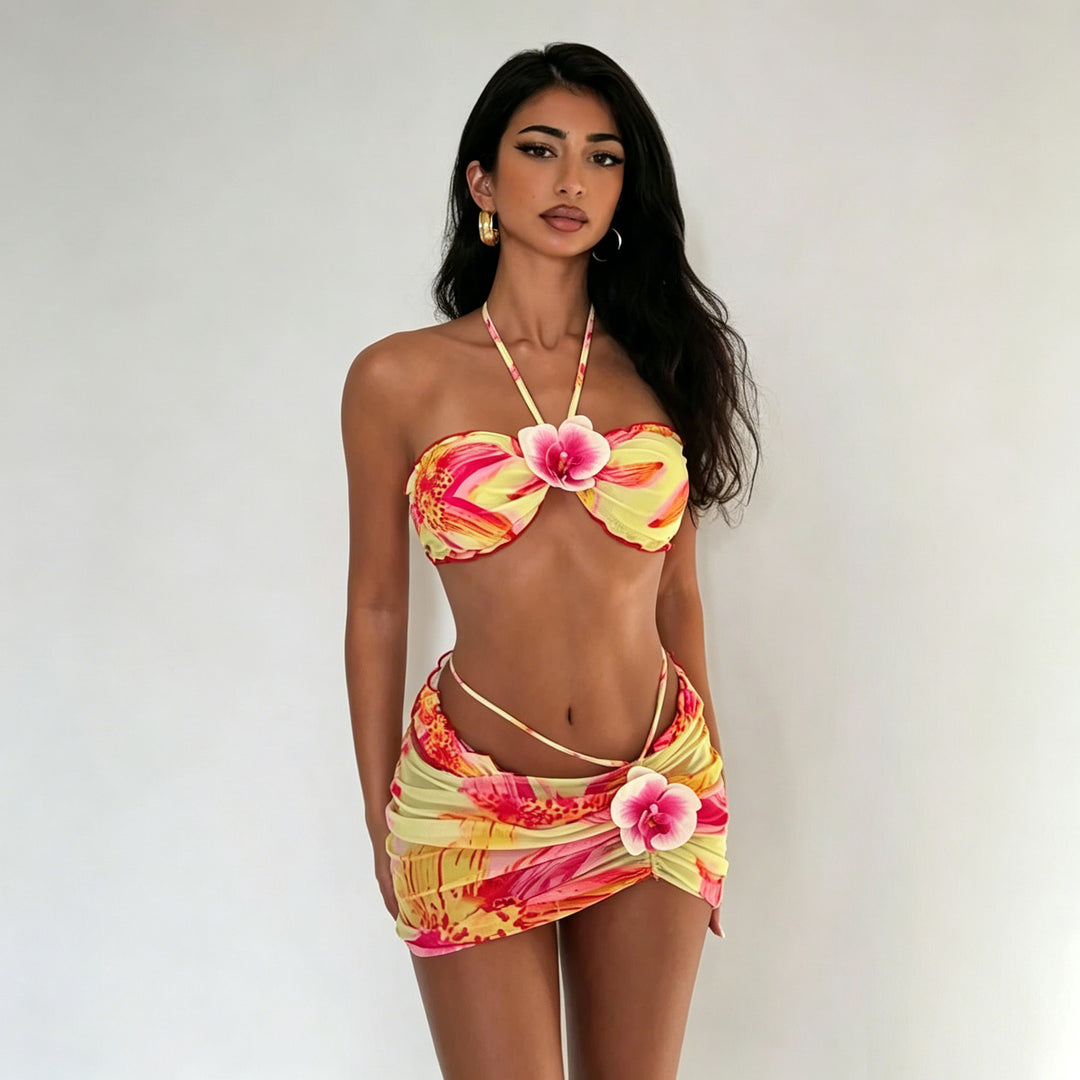 Women’s Bandeau Bikini with Floral Wrap Skirt Mune Fashion