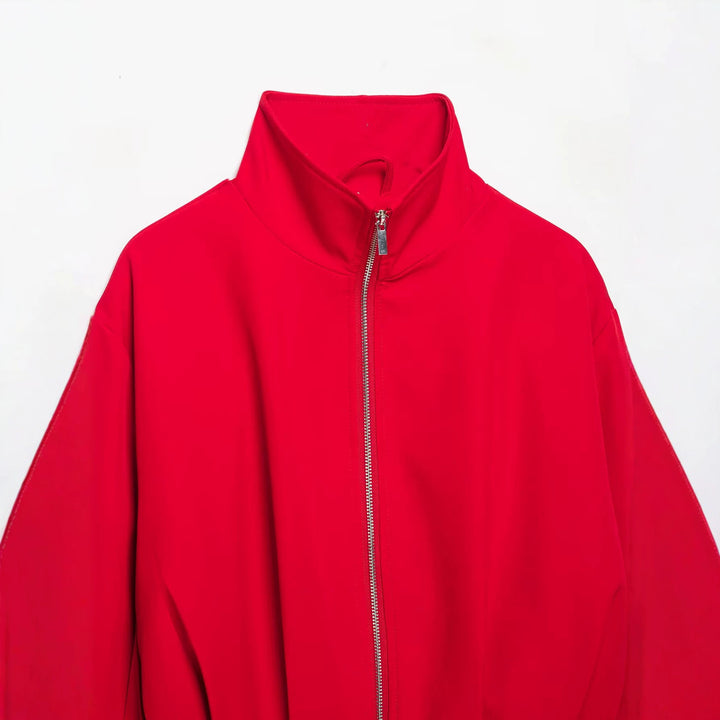 Women's Cropped Boxy Jacket with High Stand Collar and Continuous Zipper Mune Fashion