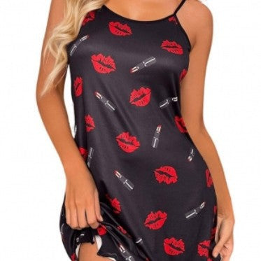 Ladies Nightdress with Lip and Lipstick Pattern Mune Fashion