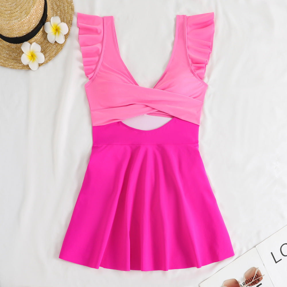 Women's swimsuit with floral ruffle design and skater-like skirt Mune Fashion