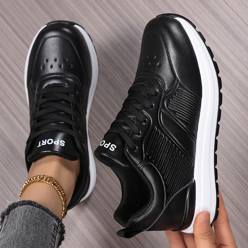 Women's Casual Platform Sneakers with Shock-Absorbing Memory Midsole and Leather Look Mune Fashion