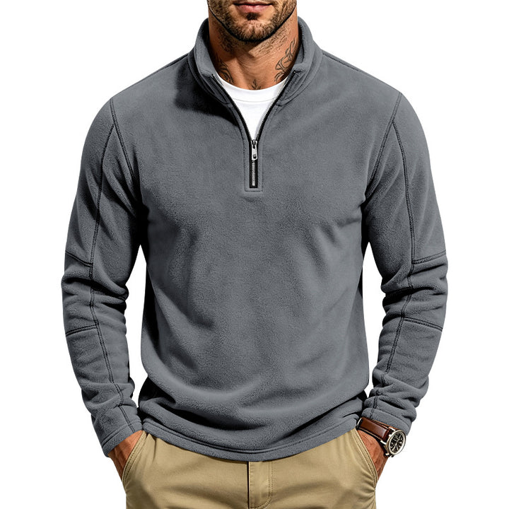 Men's fleece half-zip pullover with stand-up collar and flatlock seams Mune Fashion