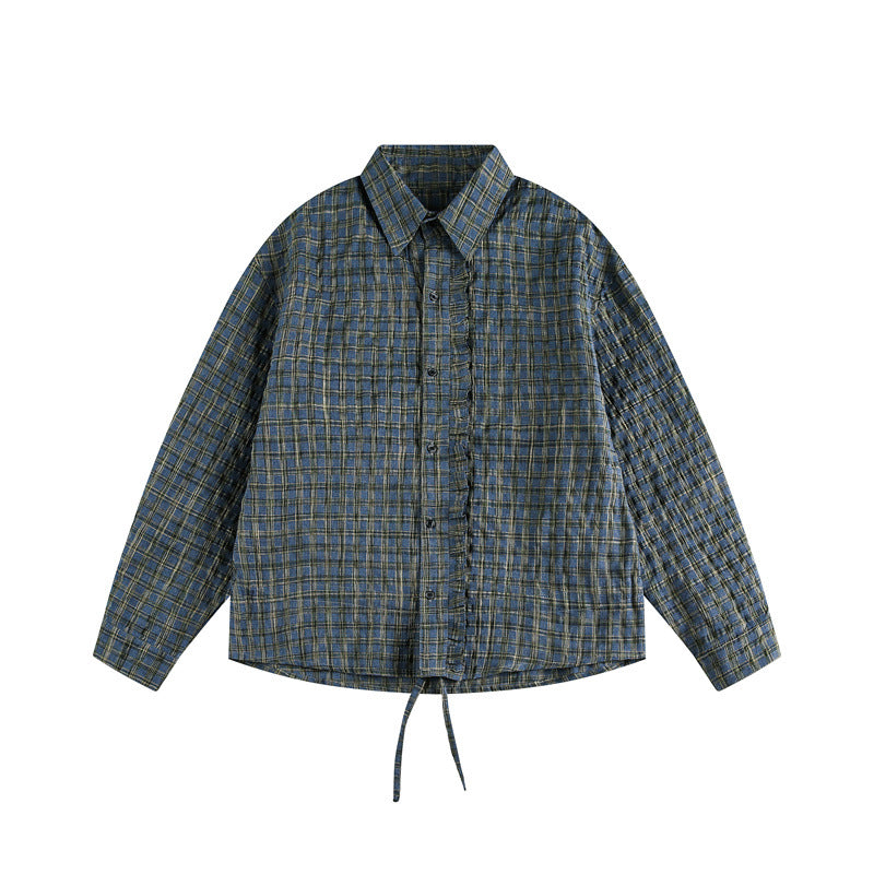 Unisex Checked Overshirt with Drawstring Hem and Concealed Button Placket Mune Fashion