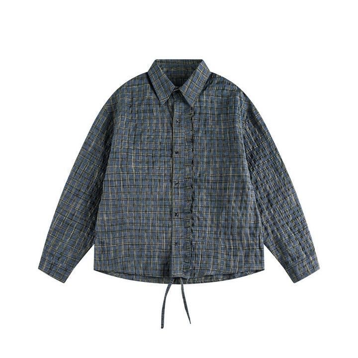 Unisex Checked Overshirt with Drawstring Hem and Concealed Button Placket Mune Fashion