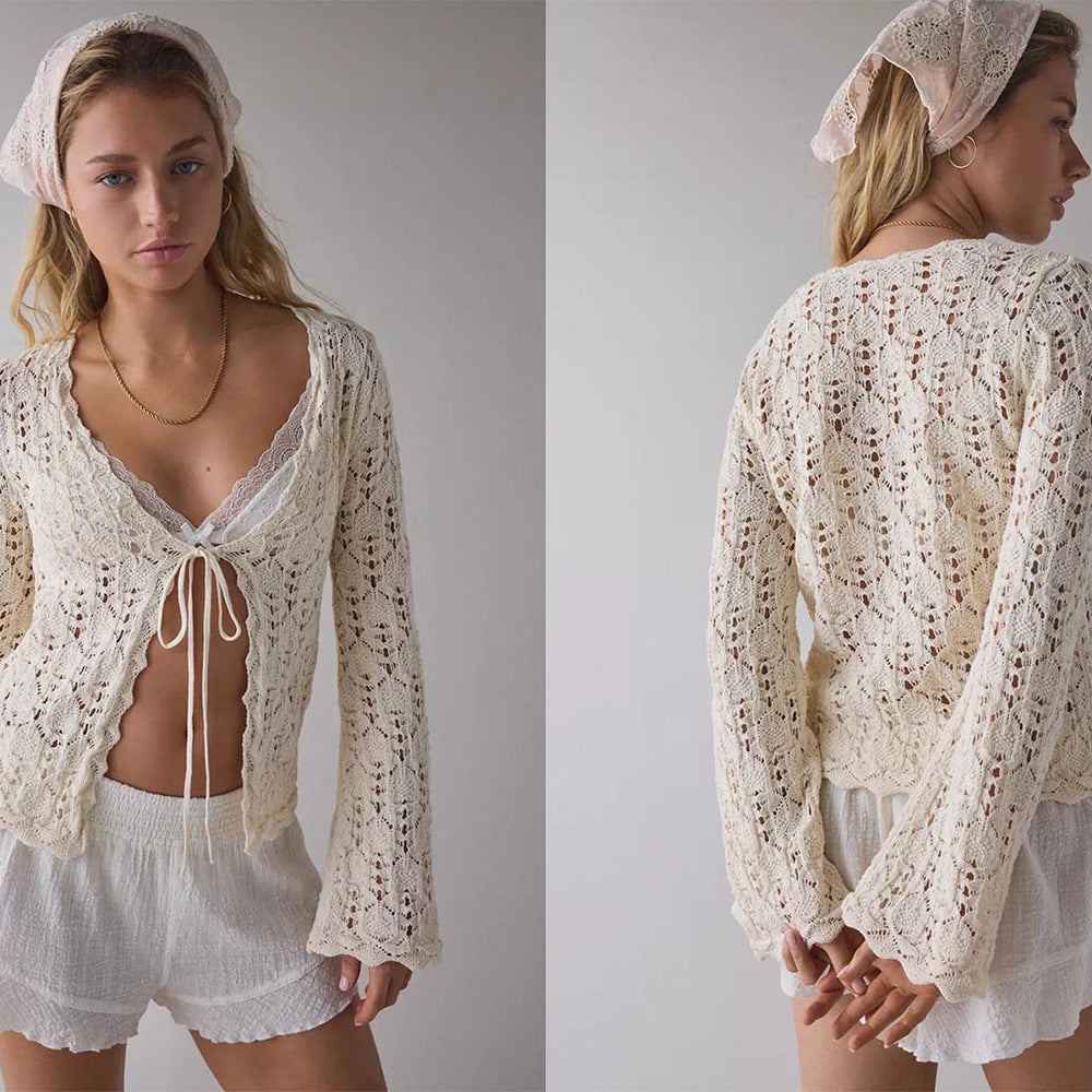 Ladies airy crochet knit cardigan Mune Fashion