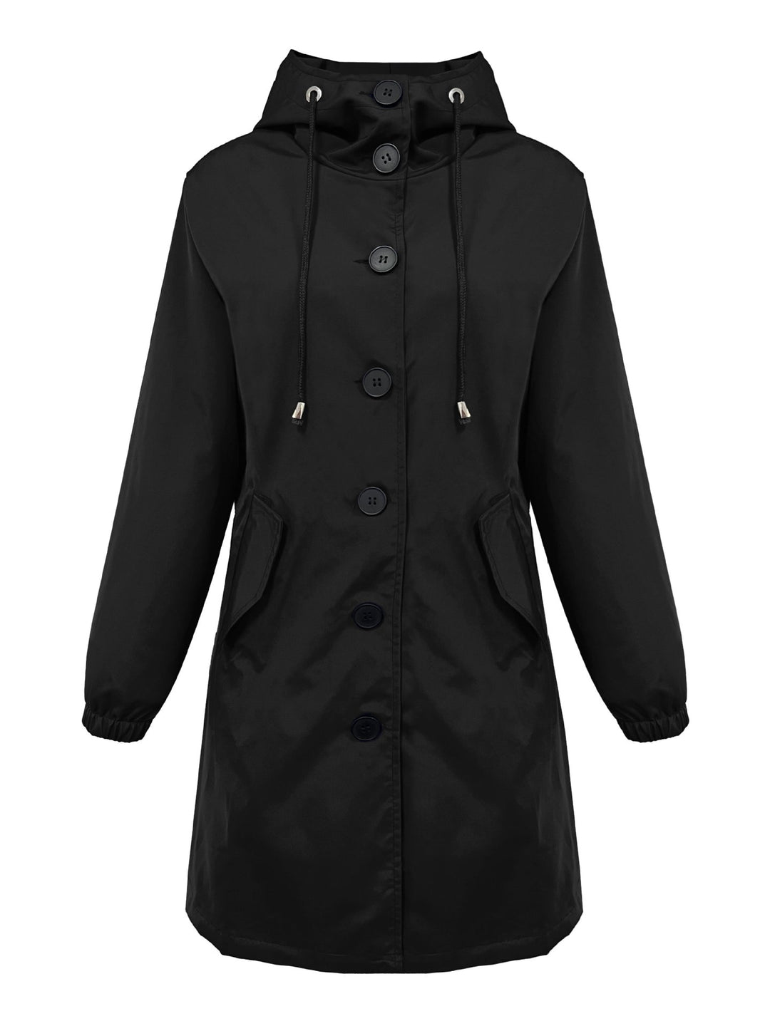 Women nan lightweight rain parka with hood, oversized button placket, drawstring and patch pockets Mune Fashion
