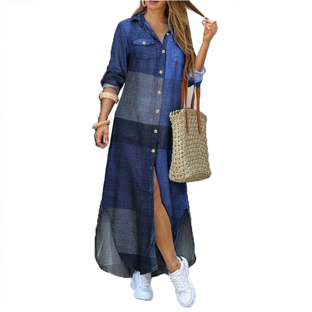 Ladies long shirt dress with floral pattern and side slit Mune Fashion