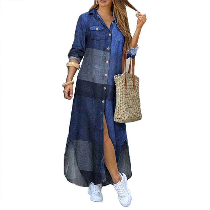 Ladies long shirt dress with floral pattern and side slit Mune Fashion