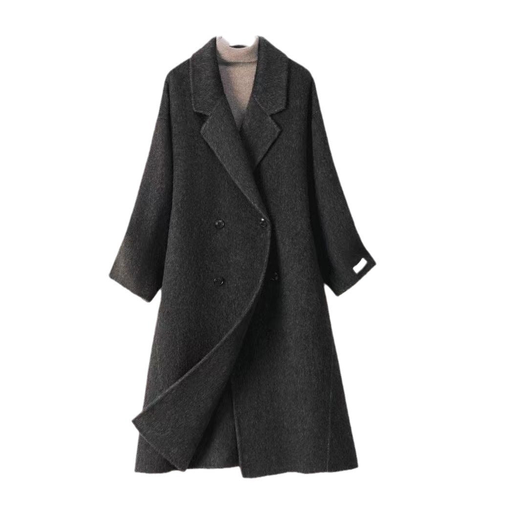 Women's oversized wool blend coat with wide lapels and double-breasted button placket Mune Fashion