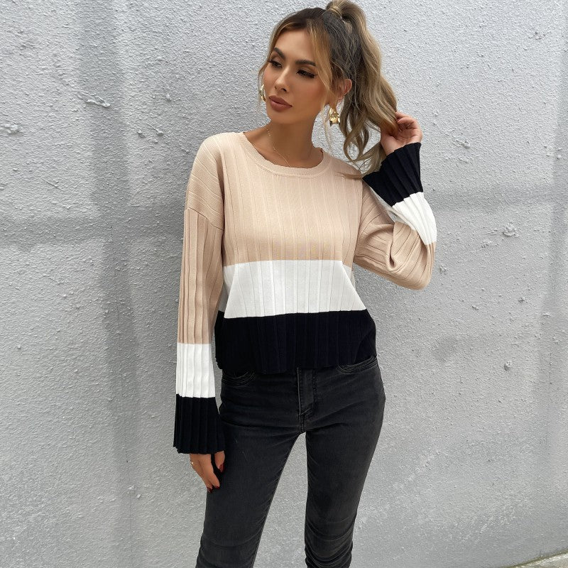 Women's knitted pullover with block stripes and ribbed texture Mune Fashion