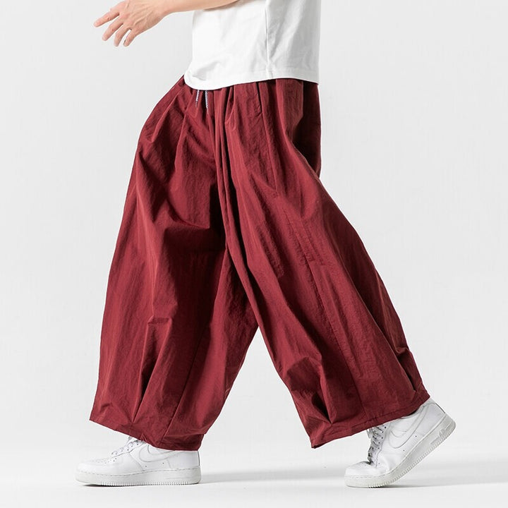 Men's wide flowing Palazzo pants with pleats and drawstring waistband Mune Fashion