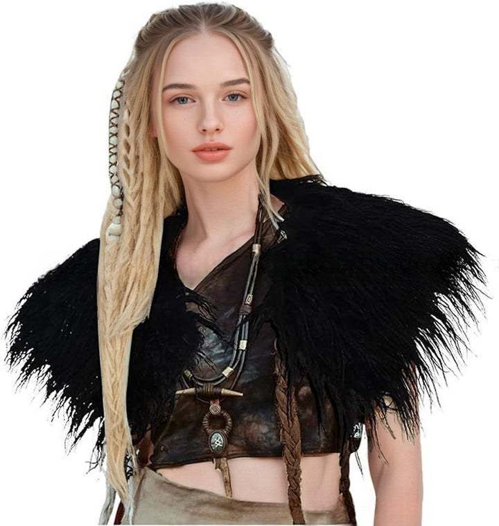 Ladies' shoulder stole made of long-fiber artificial fur with dramatic shaggy collar Mune Fashion