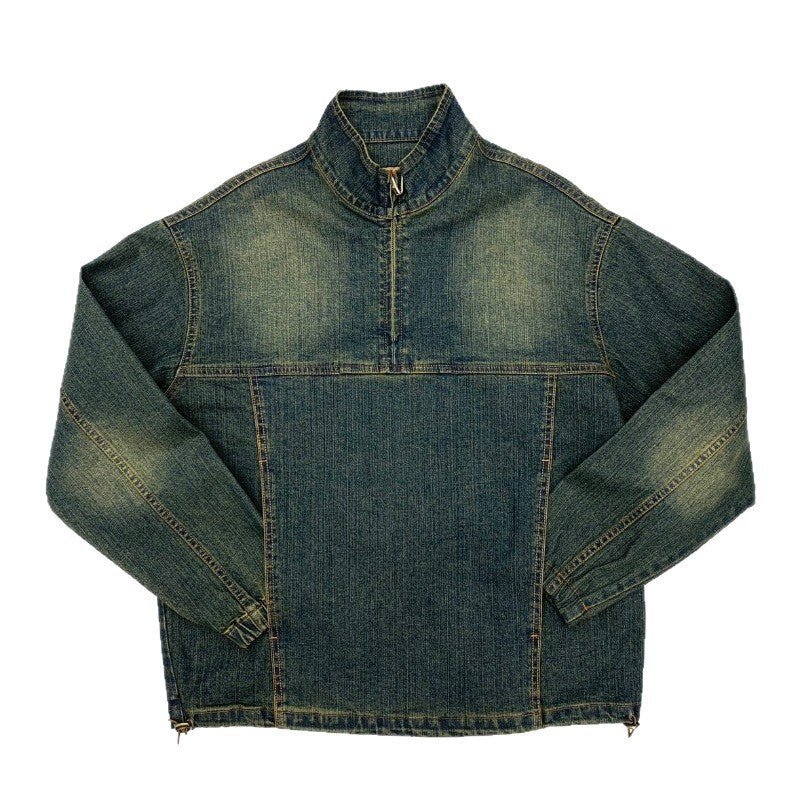 Men's Sporty Denim Jacket with High Collar Mune Fashion