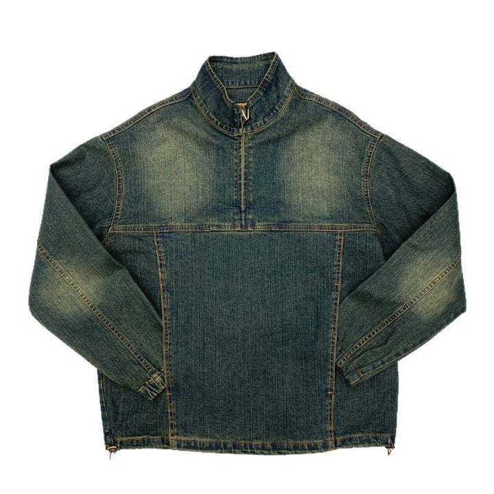 Men's Sporty Denim Jacket with High Collar Mune Fashion