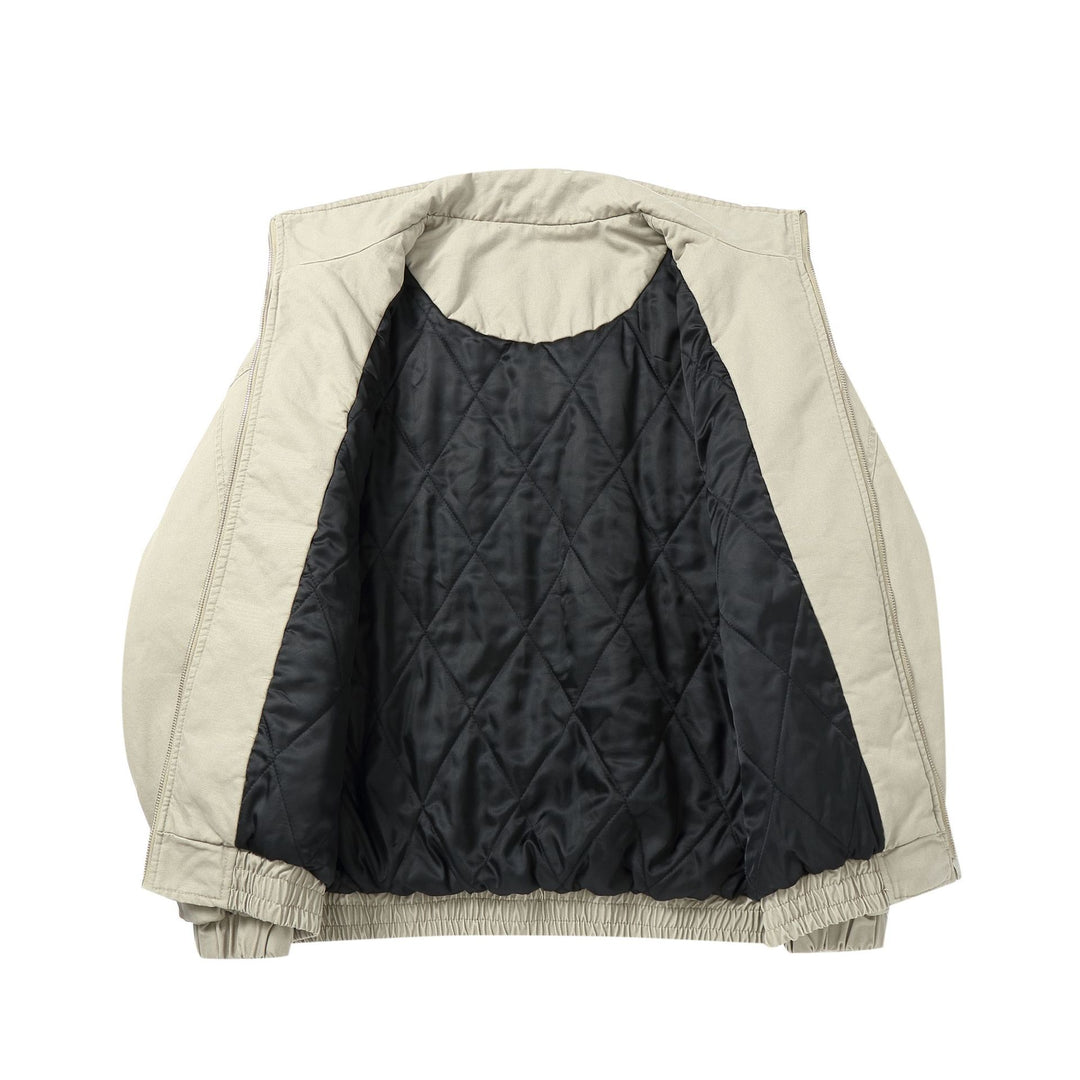 Women's boxy quilted bomber jacket with high stand-up collar and elastic hem