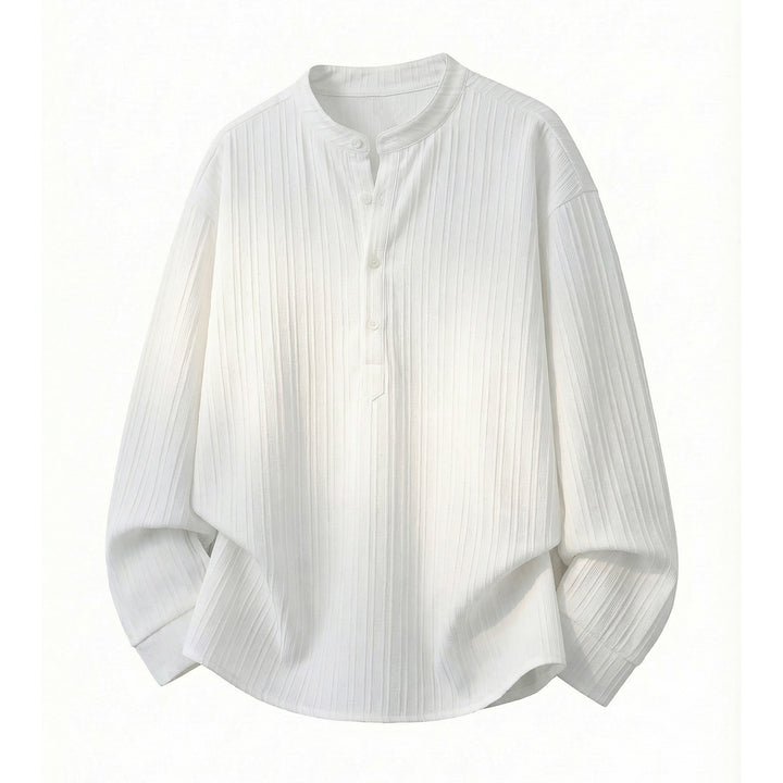 Unisex Lightweight Long Sleeve Shirt with Stand Collar and Ribbed Structure Henley Mune Fashion