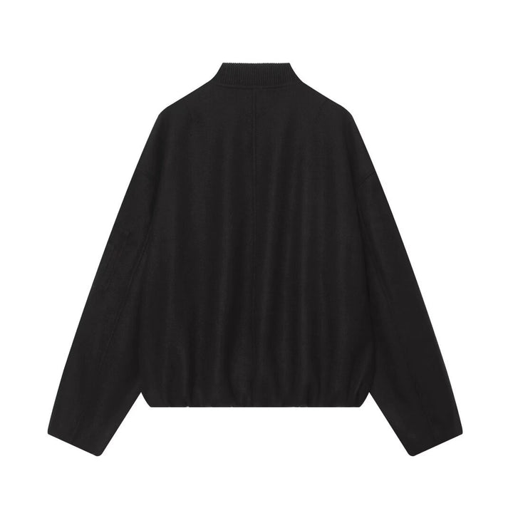 Women's Wool Blend Bomber Jacket in Oversized Boxy Cut with Zipper and Arm Pocket Mune Fashion