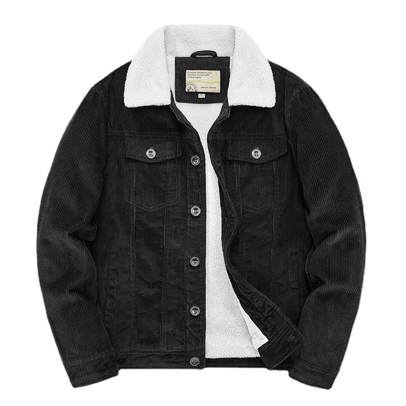 Men's cord worker jacket with continuous teddy lining, shirt collar, and chest pocket Mune Fashion