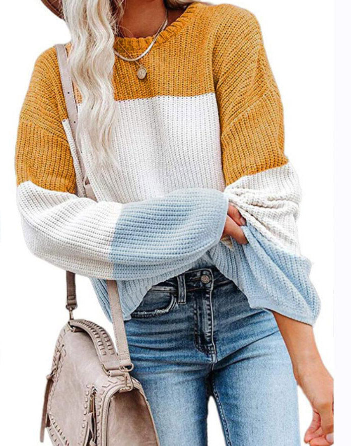 Women Oversize Colorblock Knit Sweater with Balloon Sleeves Mune Fashion