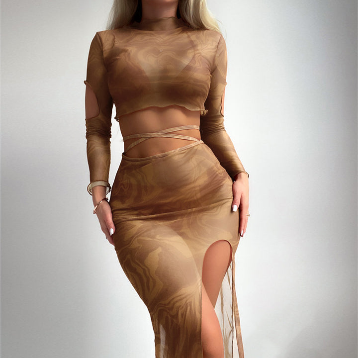 Ladies elegant and transparent two-piece outfit with high-cut skirt Mune Fashion