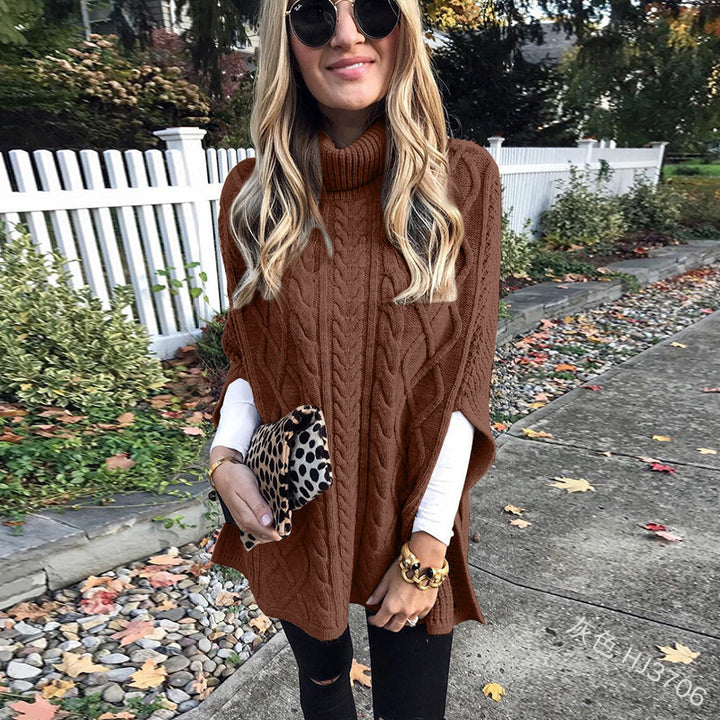 Ladies nan kastiger knit poncho with high turtleneck, cable structure and side slits Mune Fashion