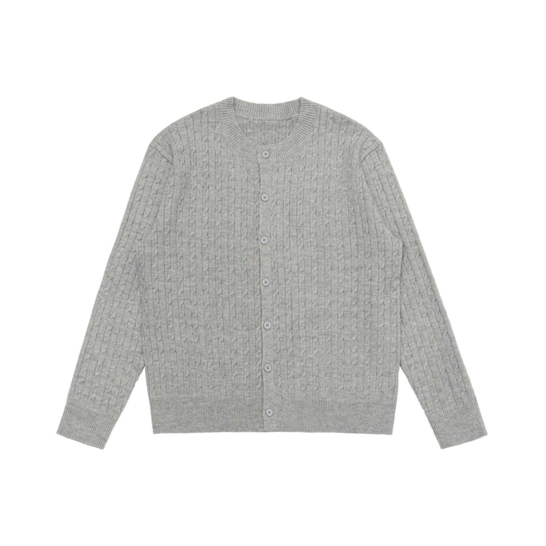 Unisex Fine Cable Knit Cardigan with Round Neck and Button Placket Mune Fashion