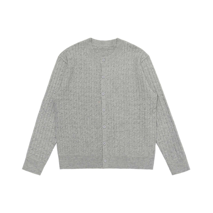 Unisex Fine Cable Knit Cardigan with Round Neck and Button Placket Mune Fashion