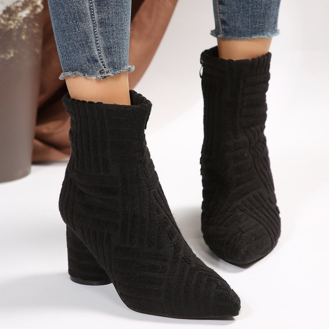 Women's Textured Ankle Boots with Pointed Toe and Block Heel Mune Fashion
