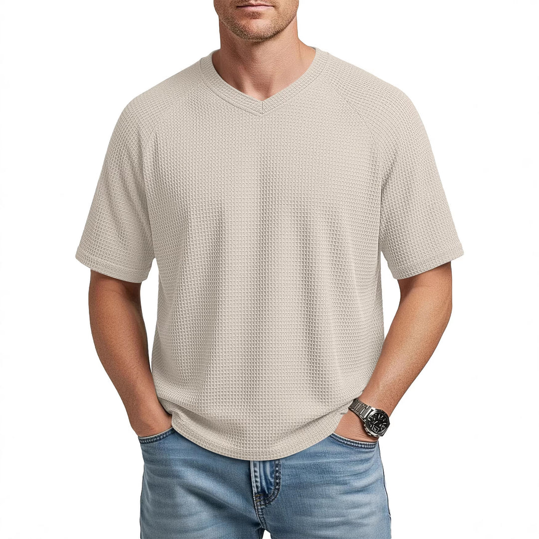 Men's casual V-neck waffle knit T-shirt made of breathable cotton blend Mune Fashion