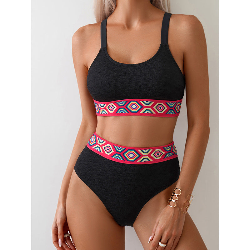 Ladies sporty high-waisted bikini with colorful elastic band Mune Fashion